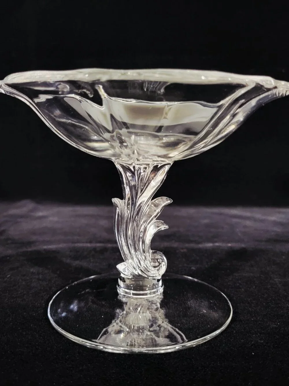 FOSTORIA~BAROQUE~4 PIECE~VINTAGE CLEAR GLASS RELISH CELERY DISH NUT DISH COMPOTE
